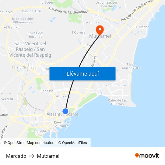 Mercado to Mutxamel map