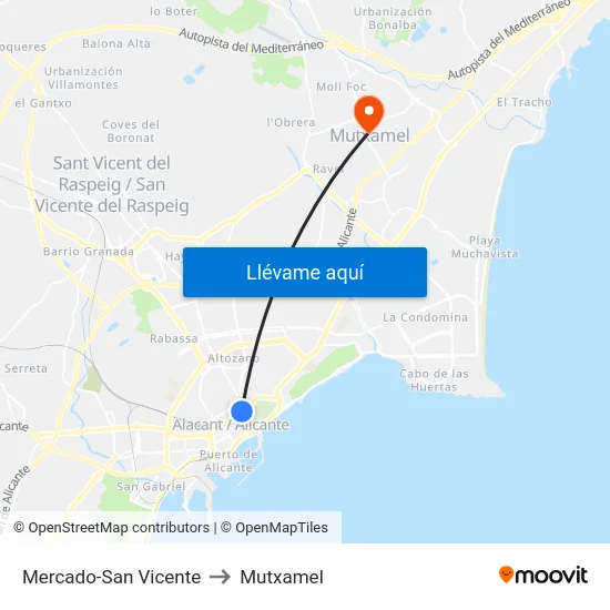 Mercado-San Vicente to Mutxamel map