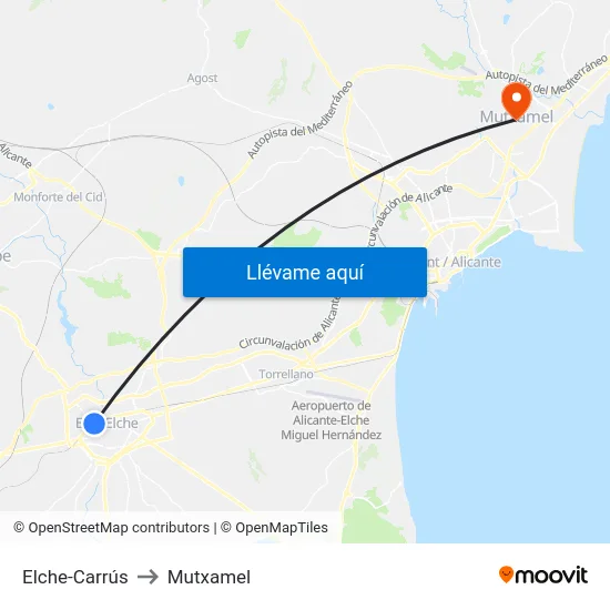 Elche-Carrús to Mutxamel map