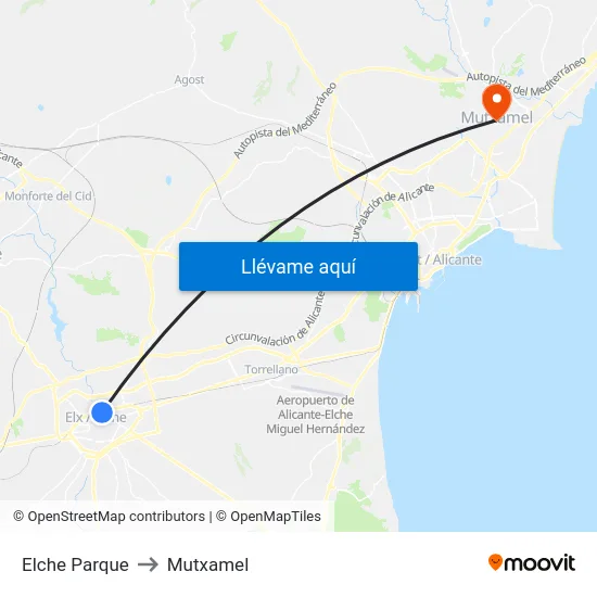 Elche Parque to Mutxamel map