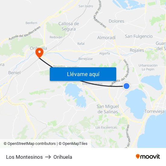 Los Montesinos to Orihuela map