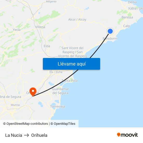 La Nucia to Orihuela map