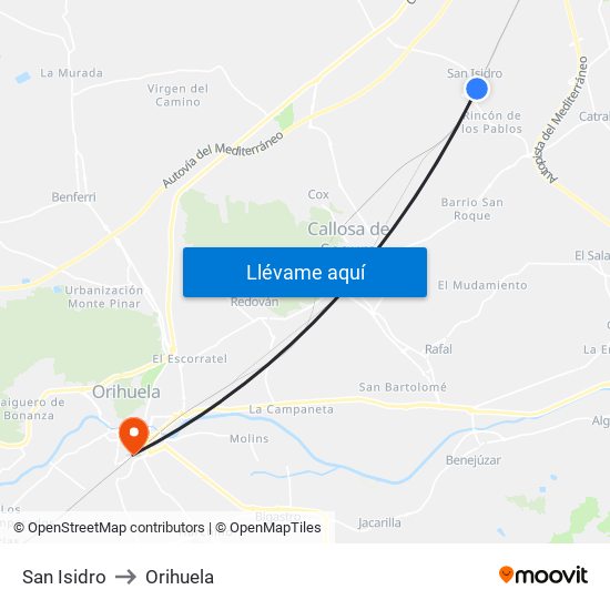 San Isidro to Orihuela map