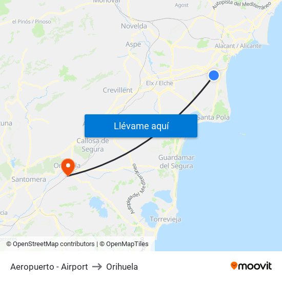 Aeropuerto - Airport to Orihuela map