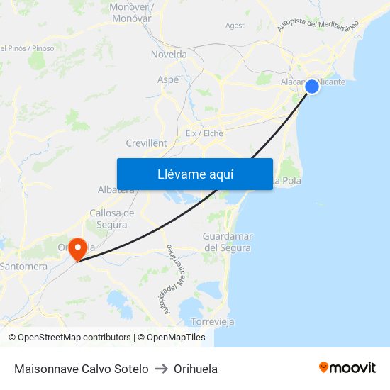 Maisonnave Calvo Sotelo to Orihuela map