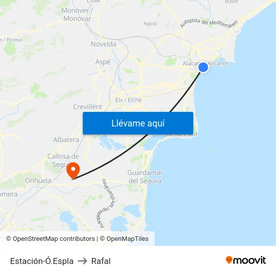 Estación-Ó.Espla to Rafal map