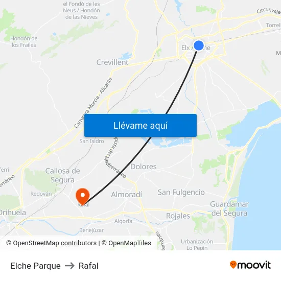 Elche Parque to Rafal map