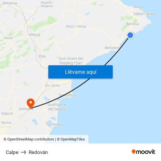 Calpe to Redován map