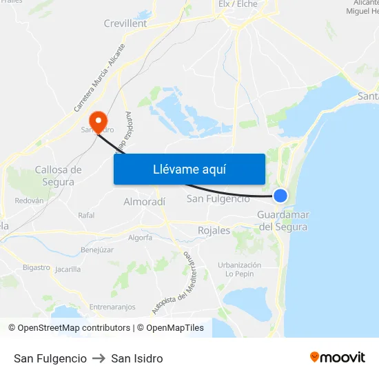 San Fulgencio to San Isidro map