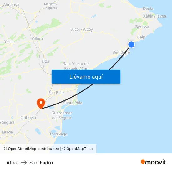 Altea to San Isidro map