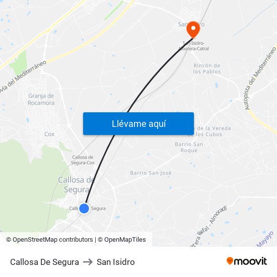 Callosa De Segura to San Isidro map