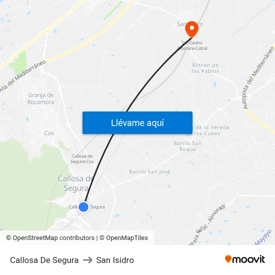 Callosa De Segura to San Isidro map