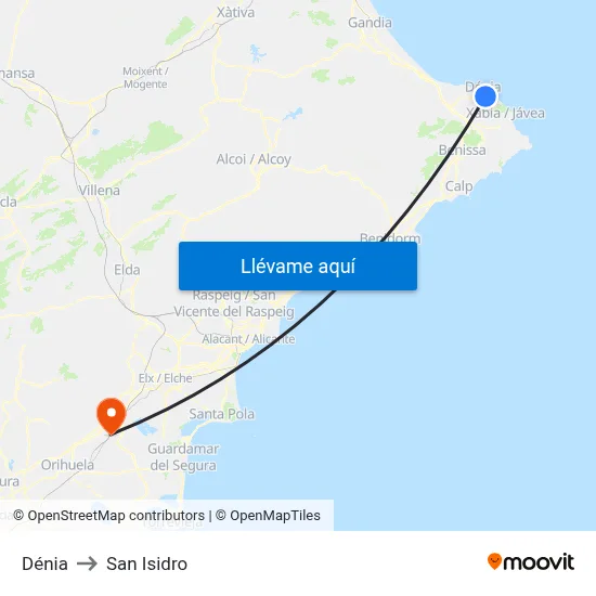 Dénia to San Isidro map