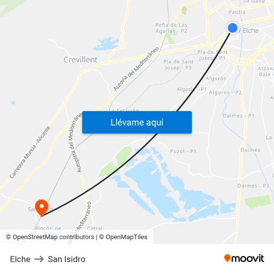 Elche to San Isidro map