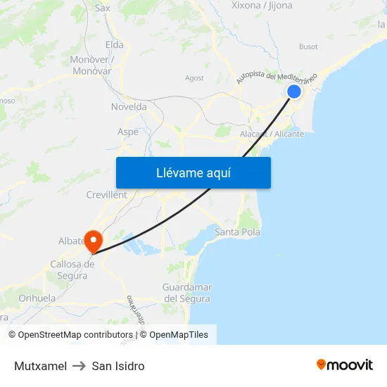 Mutxamel to San Isidro map