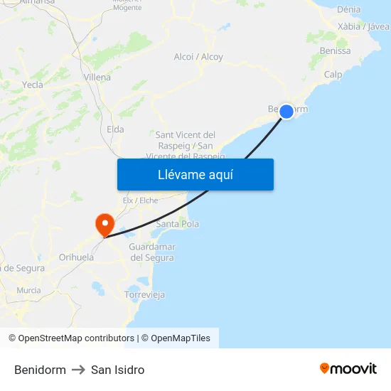Benidorm to San Isidro map