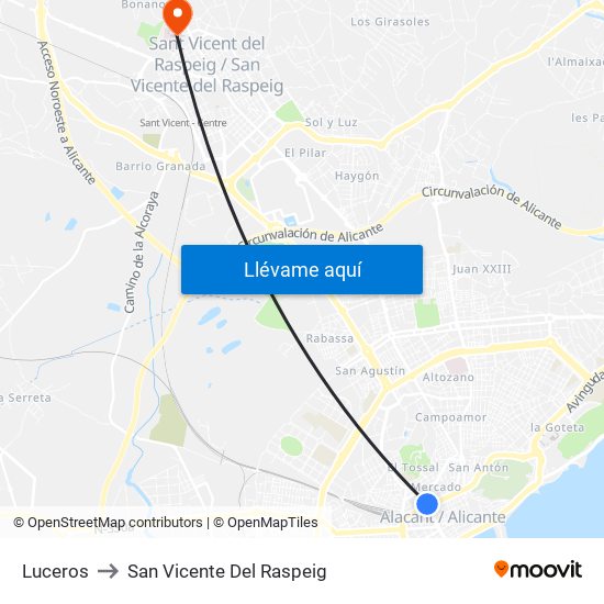 Luceros to San Vicente Del Raspeig map