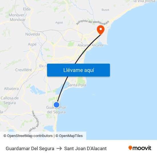 Guardamar Del Segura to Sant Joan D'Alacant map