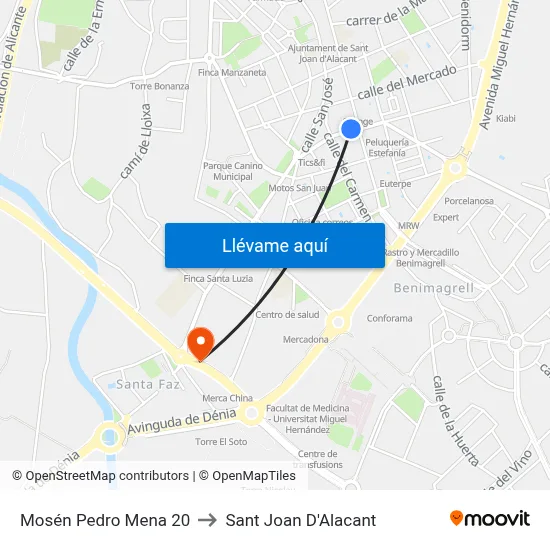 Mosén Pedro Mena 20 to Sant Joan D'Alacant map