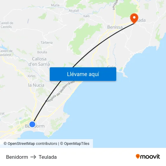 Benidorm to Teulada map