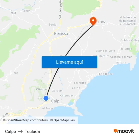Calpe to Teulada map
