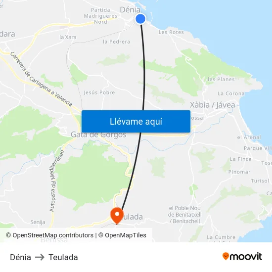 Dénia to Teulada map