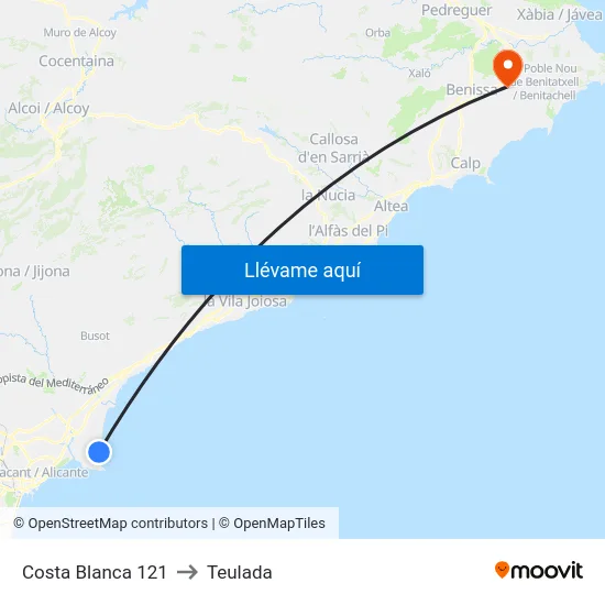 Costa Blanca 121 to Teulada map