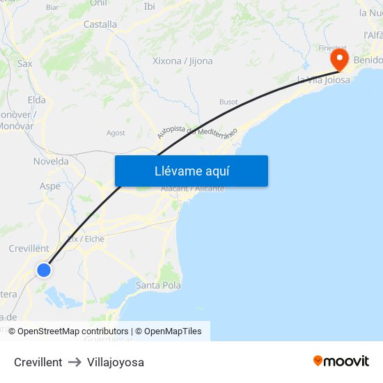 Crevillent to Villajoyosa map