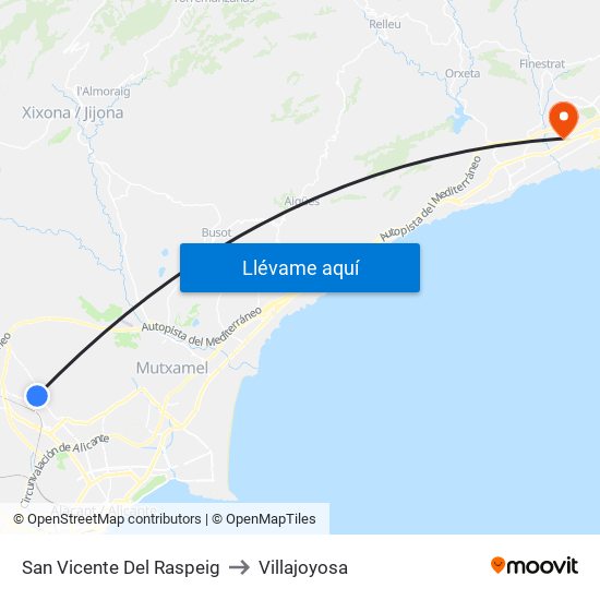 San Vicente Del Raspeig to Villajoyosa map