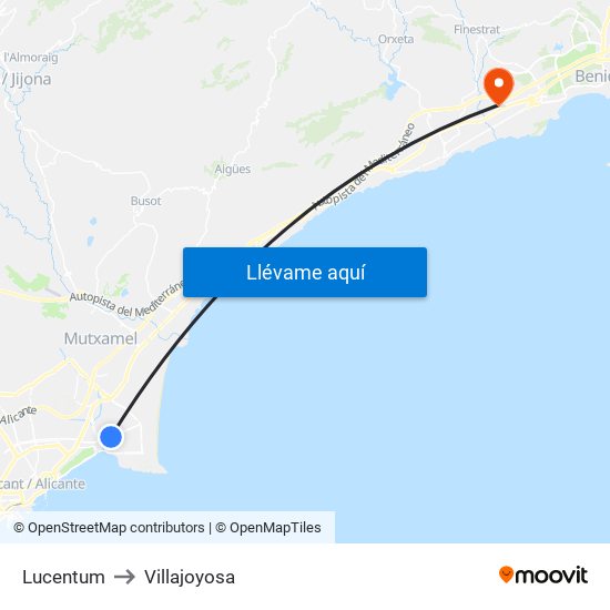 Lucentum to Villajoyosa map