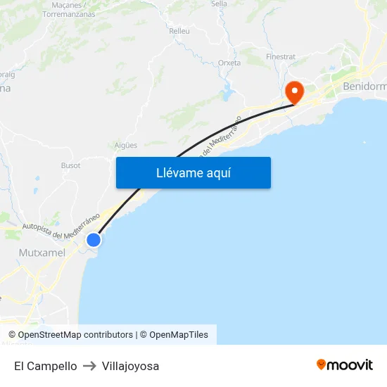 El Campello to Villajoyosa map