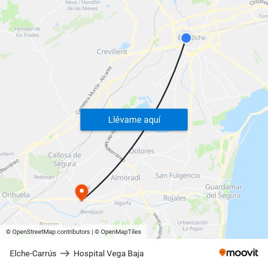 Elche-Carrús to Hospital Vega Baja map