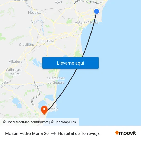 Mosén Pedro Mena 20 to Hospital de Torrevieja map
