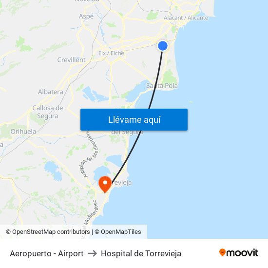 Aeropuerto - Airport to Hospital de Torrevieja map