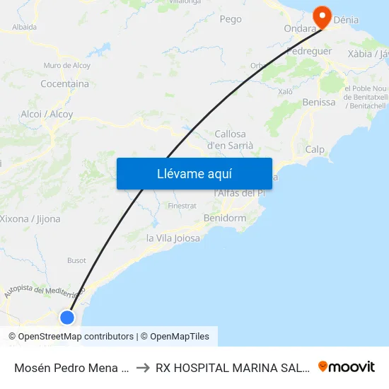 Mosén Pedro Mena 20 to RX HOSPITAL MARINA SALUD map