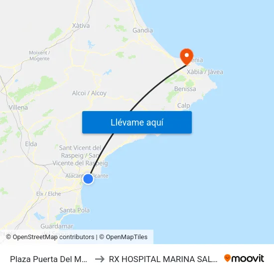Plaza Puerta Del Mar I to RX HOSPITAL MARINA SALUD map