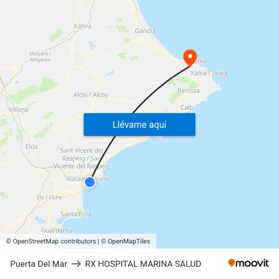 Puerta Del Mar to RX HOSPITAL MARINA SALUD map