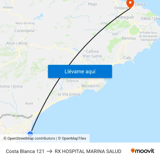 Costa Blanca 121 to RX HOSPITAL MARINA SALUD map
