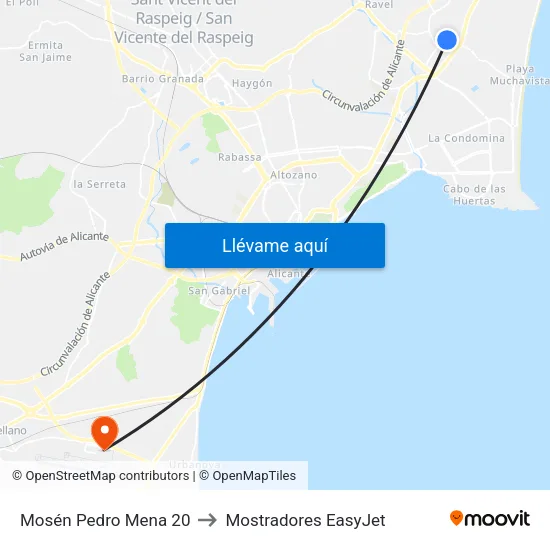 Mosén Pedro Mena 20 to Mostradores EasyJet map