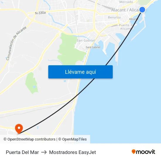 Puerta Del Mar to Mostradores EasyJet map