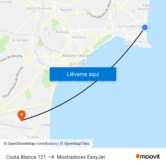 Costa Blanca 121 to Mostradores EasyJet map