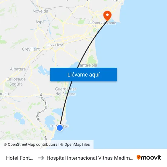 Hotel Fontana to Hospital Internacional Vithas Medimar - II map