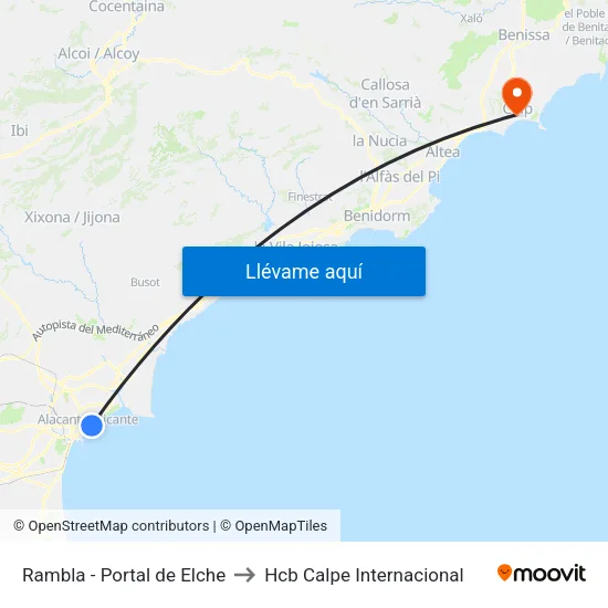 Rambla - Portal de Elche to Hcb Calpe Internacional map