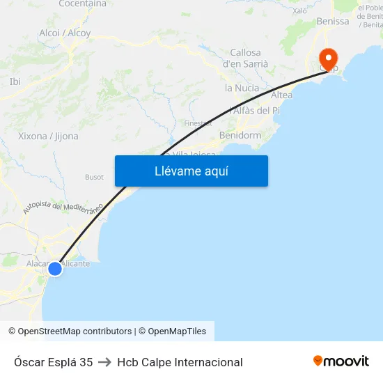 Óscar Esplá 35 to Hcb Calpe Internacional map