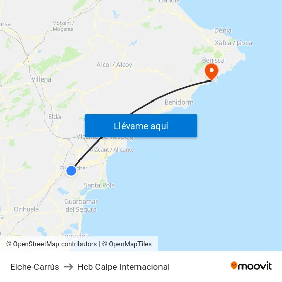 Elche-Carrús to Hcb Calpe Internacional map