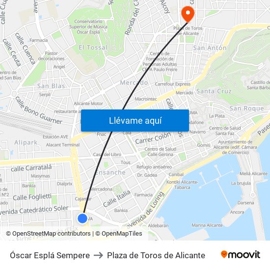 Óscar Esplá Sempere to Plaza de Toros de Alicante map