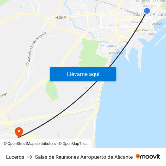 Luceros to Salas de Reuniones Aeropuerto de Alicante map