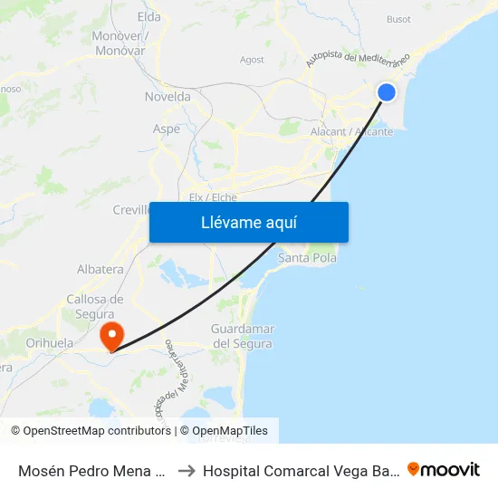 Mosén Pedro Mena 20 to Hospital Comarcal Vega Baja map