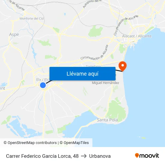 Carrer Federico García Lorca, 48 to Urbanova map