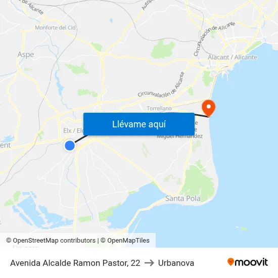 Avenida Alcalde Ramon Pastor, 22 to Urbanova map